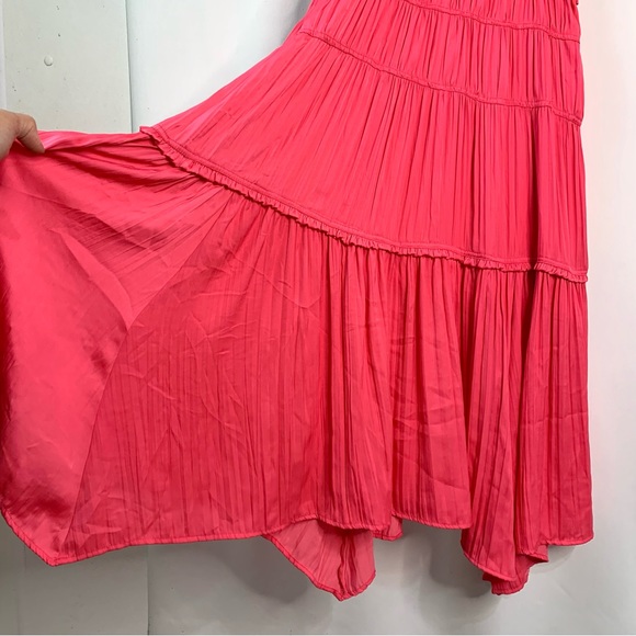 Anthropologie Ruched Tiered Midi Slip Dress Sz 16W Pink Sleeveless Asymmetrical - Picture 9 of 14